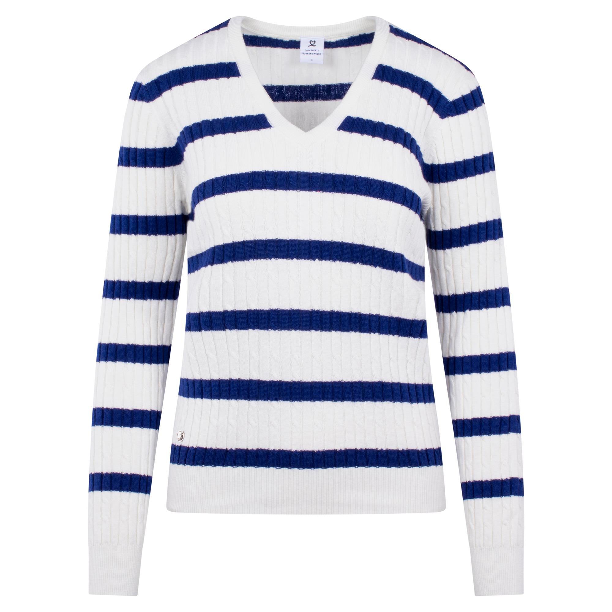 Daily Sports Striped Madelene Knitted Ladies Golf Sweater Power Blue